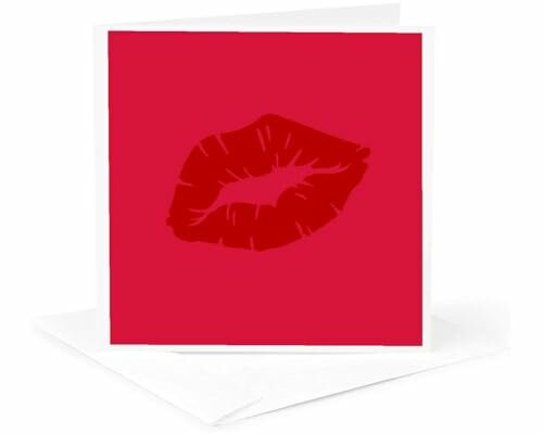 3dRose Greeting Card - Beautiful Powerful Red Lipstick Kiss Isolated - Vector Art - Lips