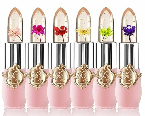 6 Pcs/Set Flower Jelly Lipstick Set Temperature Change Moisturizer Long Lasting Nutritious Balm Magic Color Change Lip Gloss