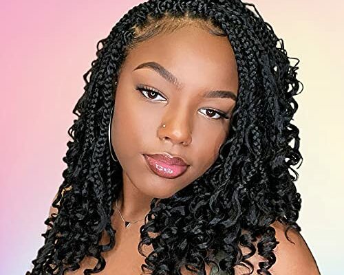 8 Packs Goddess Box Braids Crochet Hair 10 Inch Pre-looped Bohemian Crochet Boho Box Braids With Curly Ends 3X Crochet Braids Hair for Women Synthetic Braiding Hair (#1B)