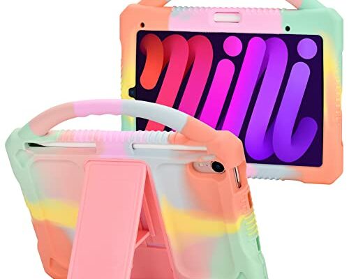 Adocham iPad Mini 6 Case for Kids Girls Boys 8.3 Inch 2021,Durable Shockproof Child Protective Cover iPad Mini 6th Generation Case with Handle Stand(Rainbow)