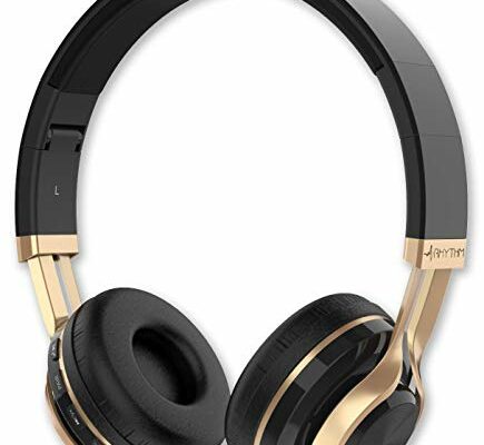 Aduro Resonance Wireless Headphones with Microphone Foldable Over The Ear Headphones with Mic Rechargeable Wireless Headset - Black/Gold