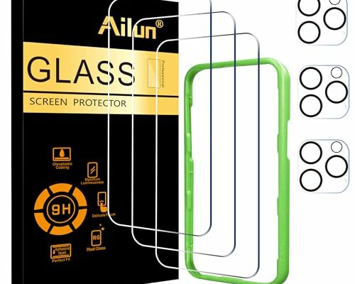 Ailun 3 Pack Screen Protector for iPhone 16 Pro [6.3 inch] + 3 Pack Camera Lens Protector with Installation Frame,Case Friendly Tempered Glass Film,[9H Hardness] - HD [6 Pack]