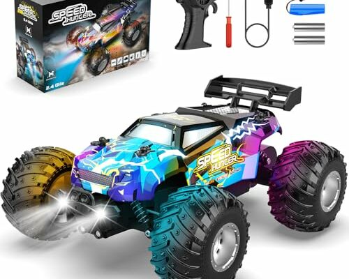 AONEPTR Remote Control Car, All Terrain Remote Control Truck for Boy, 2.4GHz Rc Car with Bodylight and Two Rechargeable Batteries, 20KM/H Monster Truck Toys for Ages 4-7, 8-12