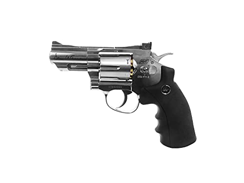 ASG Dan Wesson 2.5" Airgun - Double Action Trigger, Adjustable Rear Sight, Speed-Loader - .177 Cal/4.5mm CO2 BB Gun Pistols - 6 Cartridges, Silver