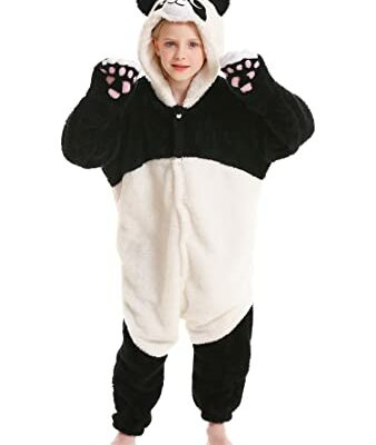 ATOZ Onesie for Kids, Animal Pajamas Halloween Cosplay Costume for Girls Boys, Panda 10-11Y