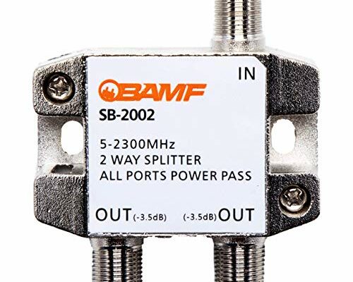 BAMF 2 Way Coaxial Cable Splitter, Bi-Directional Coax MoCA 5-2300MHz, RG6 Compatible, Nickel Plated Cable Splitter Internet and TV Splitter, Satellite, Amplifier, Antenna, Analog/Digital Connections