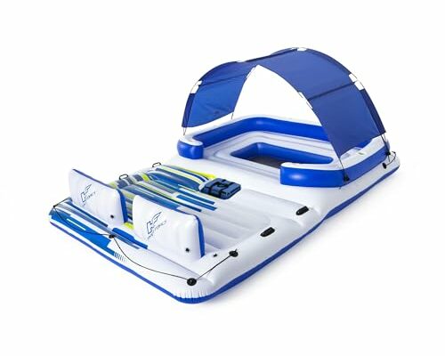 Bestway Hydro-Force Tropical Breeze 6 Person Inflatable Floating Party Island, Water Float Lounger with 6 Cup Holders, Backrests, and Sun Shade