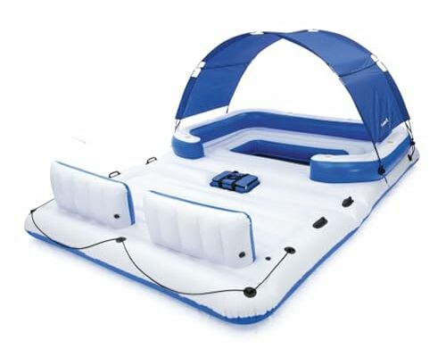 Bestway Hydro-Force Tropical Breeze 6 Person Inflatable Party Island Water Float Lounger with 6 Cup Holders, Backrests, and Detachable Sun Shade