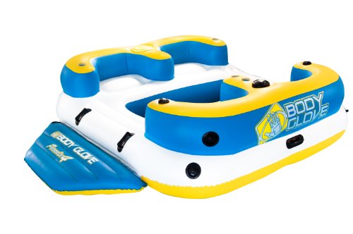 Body Glove Inflatable Party Island, Paradise 4 Aqua Lounge Float, Waterproof Speaker and Lake Anchor System