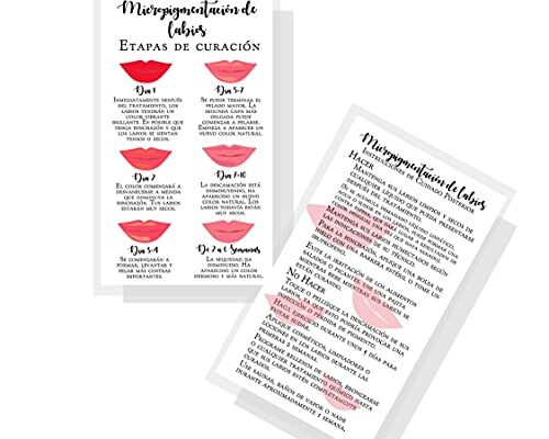 Boutique Marketing LLC Spanish Lip Blush Aftercare Card | Micropigmentación de Labios | 50 Pack | 2 x 3.5in inches Business Card | White with Red Lips Design, LIP-SB-W-457