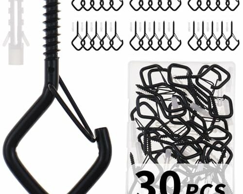 CADONO 30 PCS Cup Screw-in Hanger Hooks with Safety Buckle, Windproof Screw Hooks Perfect for Hanging Outdoor String Lights, Plants, and Patio Lights,for Ceiling and Wall Mount, 2.2 Inches in Black