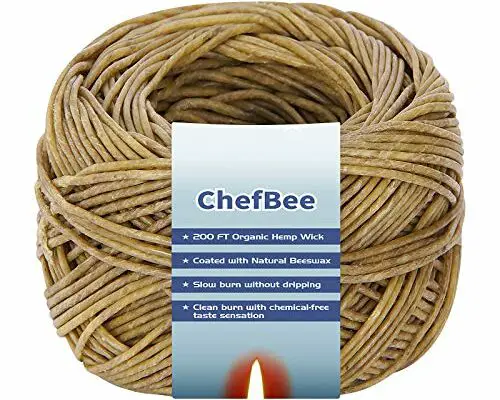 CHEFBEE 200 FT Organic Hemp Wick, Hemp Wick Well Coated Natural Beeswax for Hemp Wick Lighter or Candle Making, Slow Burn, No Dripping, Standard Size(1.1mm)