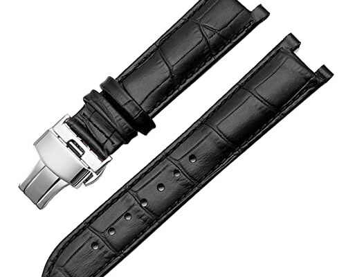 COEPMG Genuine Leather Watchband for GC 22 * 13mm 20 * 11mm Notched Strap Withstainless Steel Butterfly Buckle Men and Women Watch Belt (Color : Black Silver, Size : 22-13mm)