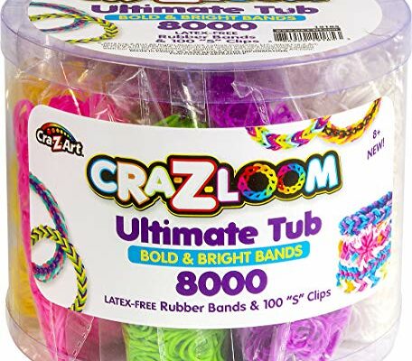 Cra Z Art Cra-Z-Loom Ultimate Tub 8000 Latex Free Rubber Bands and 100 “S” Clips for Making Crafts in Bold and Bright Colors, multi