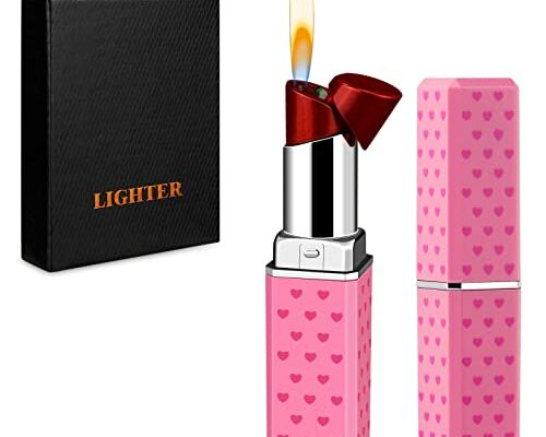 Cute Lipstick Lighter, Soft Flame Refillable Butane Lighter, Novelty Adjustable Open Flame Lighter, Nice Gift for Girls,Women,Girlfriend on Birthday,Anniversary Red Without Butane