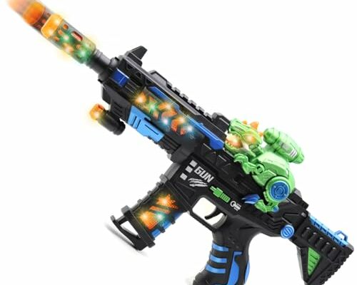 DaoDaoZhu Light Up Toy Gun with Sound Effects for Kids, Unique Barrel Telescopic Action & Liftable Dinosaur Baby Toy Guns Make Noise, Christmas Birthday Gifts for Boys Girls(Batteries Not Included)