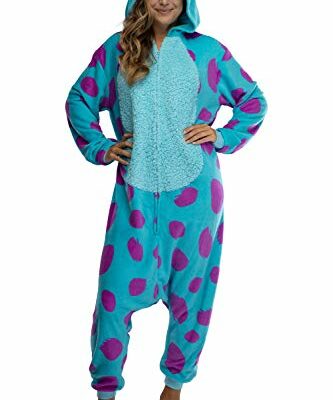 Disney Monsters Inc. Adult Sulley Kigurumi Sherpa Fleece Cosplay Costume One Piece Union Suit (L/XL) Blue