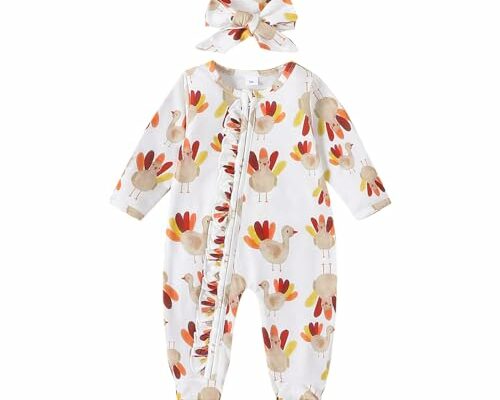 Doisbetthsay Halloween Newborn Baby Girl Clothes Infant Long Sleeve Romper Jumpsuit Bodysuit Christmas Outfits(Thanksgiving A, 0-3 Months)