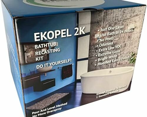 Ekopel Pour On Bathtub Refinishing Kit - No VOC - Made in The USA - Most Durable Tub Reglazing - Longest Lasting Tub And Countertop Paint- Standard Bathtub/Clawfoot Bathtub Kit - Gloss White