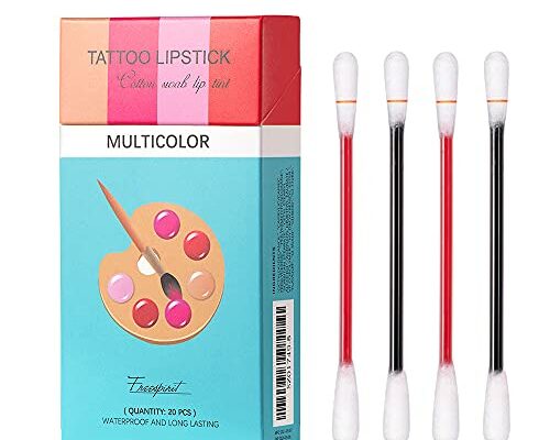 Eliversion 20Pcs Waterproof Non-Stick Lip Tint Cotton Swab, Long Lasting Matte Lip Gloss Applicator