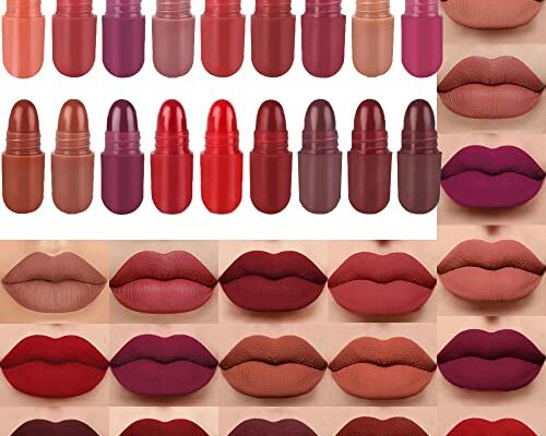 evpct 18Pcs Mini Pills Lipstick Capsule Set for Women Waterproof Long Lasting Deep Red Matte Small Magic Permanent Lipstick 24 Hour Lipstick Bulk Samples Sampler labiales mate 24 horas originales 01