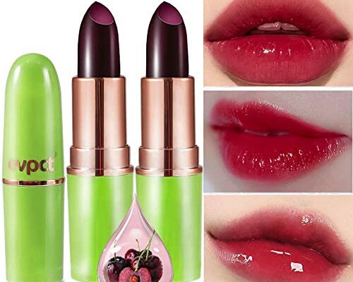 evpct 2Pcs Black Red Cherry Color Changing Magic Lipstick Tinted Lip Balm Stain Gloss Set PH Lazy Lipstick Waterproof Color Change Changing Jelly Lipstick labiales magicos mate 24 horas originales