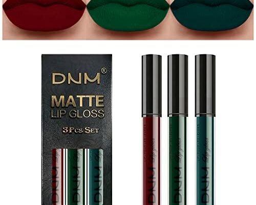 evpct 3Pcs Dark Color Colored Red Emerald Green Matte Liquid Lipstick Make up Set 24 Hour Long Lasting Waterproof Smudge Proof Deep red Green Liquid Lipstick Matte Lip Stain Gloss Liner Green Kit 8