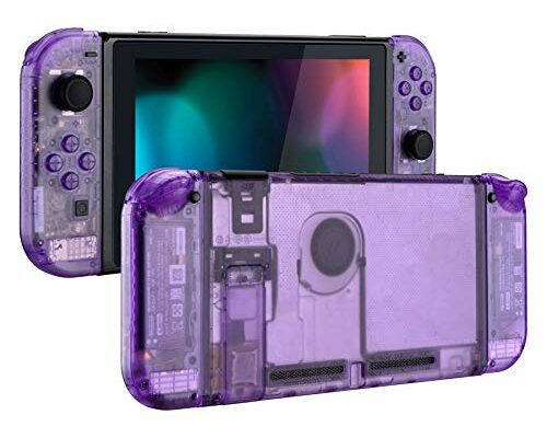 eXtremeRate DIY Replacement Shell Buttons for Nintendo Switch, Back Plate for Switch Console, Housing with Full Set Buttons for Joycon Handheld Controller - Clear Atomic Purple [No Electronics Parts]