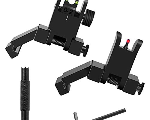 Fiber Optics Iron Sights, Low Profile 45 Degree Front and Rear Backup AR Sights, All Metal Construction Two Aperture Sight with Red and Green Dots for Picatinny and Weaver Rail