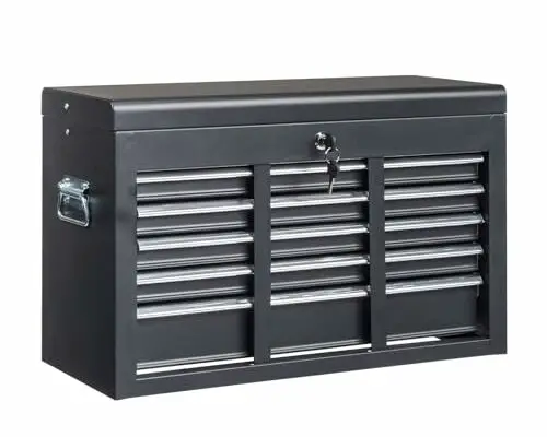 GODECOR Metal Tool Box, 5-Layer Drawers & Top Storage Tray Tool Box with Lock Safety and Handle, 24" Portable Tool Chest Cabinet for Garage, Warehouse, Home, Black