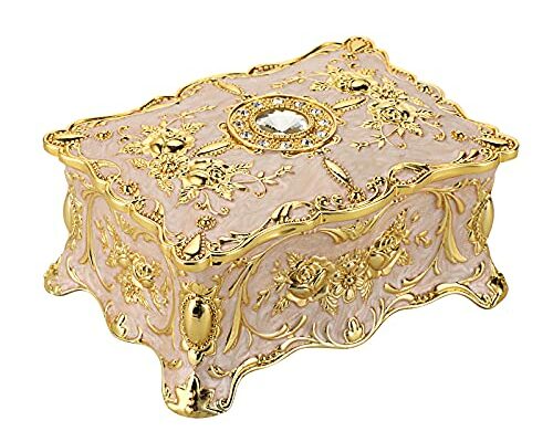 Hipiw Vintage Jewelry Organizer Box - Metal Trinket Storage Box Ornate Treasure Chest Box Jewelry Decorative box Keepsake Gift Box Case for Women Girls,4.9"x3.4"x2.7"