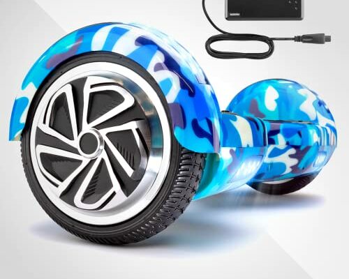 HUVTRAX Blue Camo Hoverboard | 2X the Ride Time. Latest Model w/Durable Aluminum Wheels (NOT Plastic). Built for Kids & Adults up to 220lbs with Bluetooth, Fun LED Lights, and Carrying Case