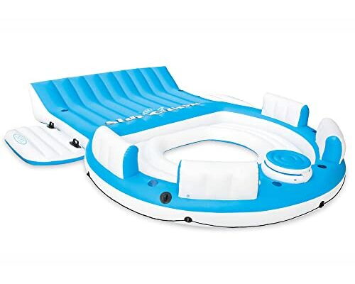 Intex 56299EP 145 x 125 x 20 Inch Splash N Chill Inflatable Lake and Pool Relaxation Island Lounger Seat for up to 7 Adults, Blue and White