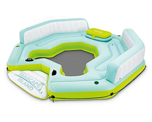 Intex Seascape Inflatable Island Float Ultimate Water Hangout Lounge with Built In Cooler Area, Cup Holder, and Oversized Backrests