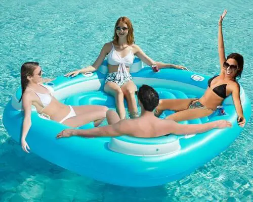 Jasonwell Floating Island Pool Float - Inflatable 4-Person Swimming Pool Lounger Raft River Lake Floaties Relaxation Water Floats with Cupholders Big Multi Person Tropical Party Toys for Adults Kids