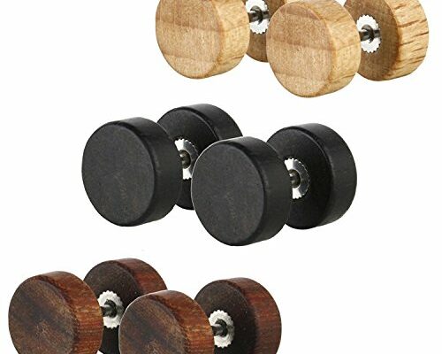 JewelrieShop Fake Plugs Wood Stud Earrings Fake Gauge Natural Wood Cheater Plugs Faux Gauges Earrings for Men Women (8-10mm, 17 Gauges)