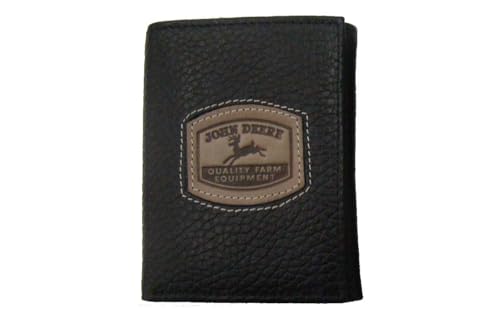 John Deere Men's Historical Logo Trifold Wallet, Black, One Size