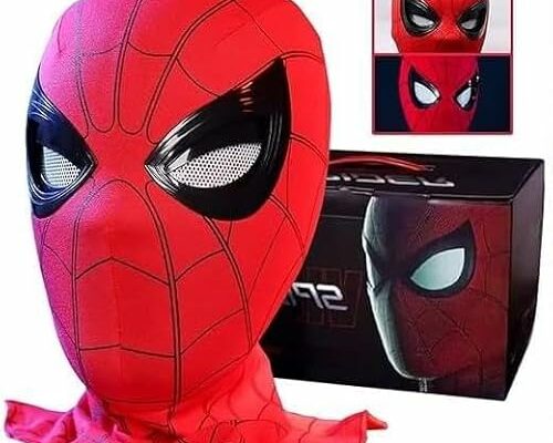 KJUANCCY Spider Mask with Moving Eyes Cosplay Mask helmet realistic Spide spides mascara suits hot toys figure for boy teen Adult gifts for age 8-12 13 year old cool stuff amazing Super Hero costume