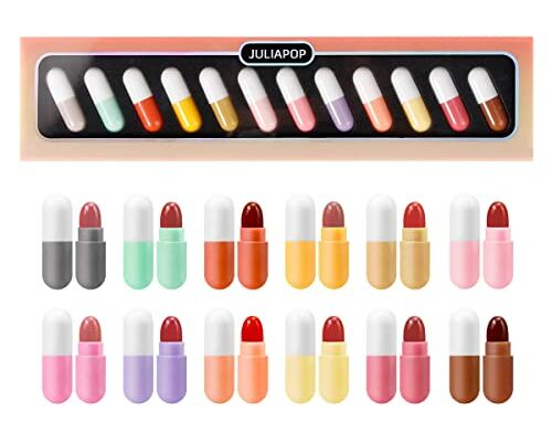 Kusslippe Mini Lipstick Set, 12 Colors Capsules Matte Pill Shaped Lipstick, Waterproof Long Lasting Mini Capsules Velvet Lipstick Set for Women (12 PCS)