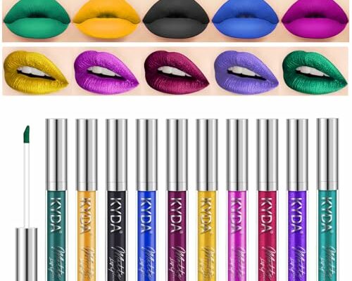 KYDA 10 Colors Lipstick, Matte Velvet&Glitter Metallic Colors, for Glossy Radiant&Full Matte Lip Gloss, Non-Stick Cup Long Wear Lip Glaze, High Pigmented Lipstick Cosmetic-SET B