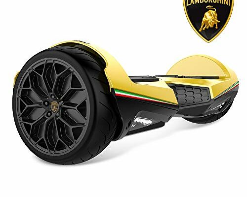 LAMBORGHINI Twodots Hoverboard 6.5 inch All Terrain Off-Road Racing Hover board with Music Bluetooth Speakers APP and LED Lights, UL2272 Certified Balancing Hoverboards Yellow