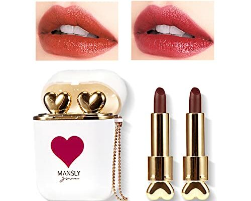 LAMUSELAND Matte Lipstick, 2Pc/Set Waterproof Long Lasting Moisturizing Lip Stain Earphone Dual-color Lip Gloss Primer, Non-stick Cup Lip Make Up Gift Kit for Girls (White)