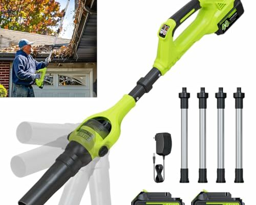 Leaf Blower Cordless, 40V Leaf Blowers with 2 Battery Powerd and Charger Brushless 580CFM/180MPH & 2 Speed Electric Leaf Blower 2 in 1 with Gutter Cleaning Extension Attachment Kit for Garden，House