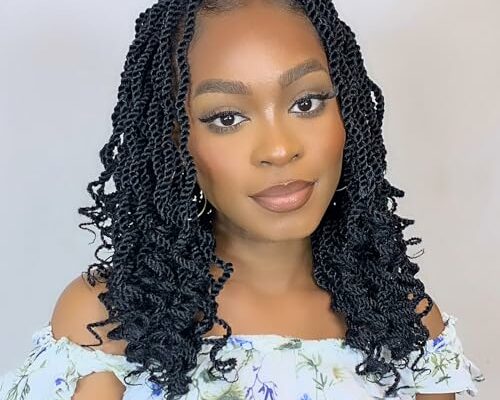 Leeven 12 Inch Wavy Senegalese Twist Crochet Hair 8 Packs Black Pre Looped Short Crochet Braids Pre Twisted Small Havana Twist with Curly Ends Synthetic Braiding Hair for Women