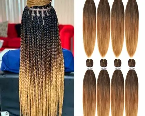 Liang Dian Pre Stretched Braiding Hair Ombre 30 Inch 8 Packs Synthetic Crochet Braids Hot Water Setting Professional Soft Yaki Texture Synthetic Hair Extensions(1B/30/27)