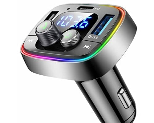 LIHAN USB C Bluetooth Adapter for Car, AUX Wireless FM Radio Transmitter, Handsfree Calling & Audio Receiver, MP3 Music Player, QC3.0 & Type-C PD USB Car Charger,7 Colors LED Backlit