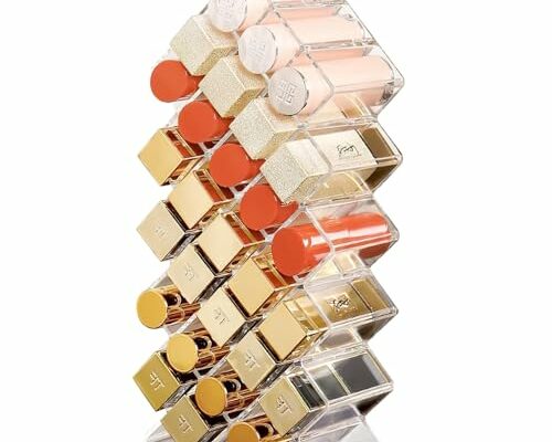 LYTDMSKY Lipstick Organier, Acrylic Lipstick Holder 28 Slots, Stackable Fish Shape Lipstick Tower, Clear Lipstick Display Case for Lipstick, Lip Gloss, Mini Rollerball Perfume