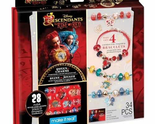 Make It Real: Descendants 4 Rise of Red - Queen of Charms - 34pc DIY Jewelry Kit, Make 4 Character Inspired Bracelets, Disney, Girls & Kids Ages 8+