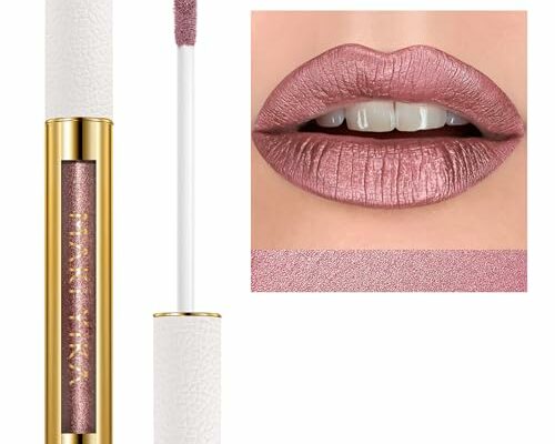 MAKI YIKA Metallic Pink Lipstick for Women Nude Lipsticks Long Lasting Shine Glitter Lipstick No Smudge No Transfer Liquid Lip Gloss (BR010 Sweet Sugar)