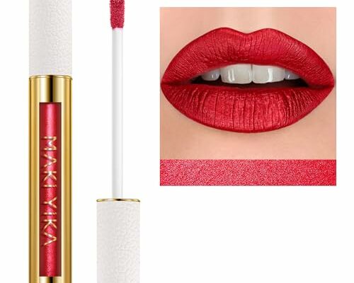 MAKI YIKA Red Lipstick for Women Metallic Lipsticks Glitter Long Lasting Lipstick No Smudge No Transfer Liquid Lip Gloss (BR20 Crushed Ruby)